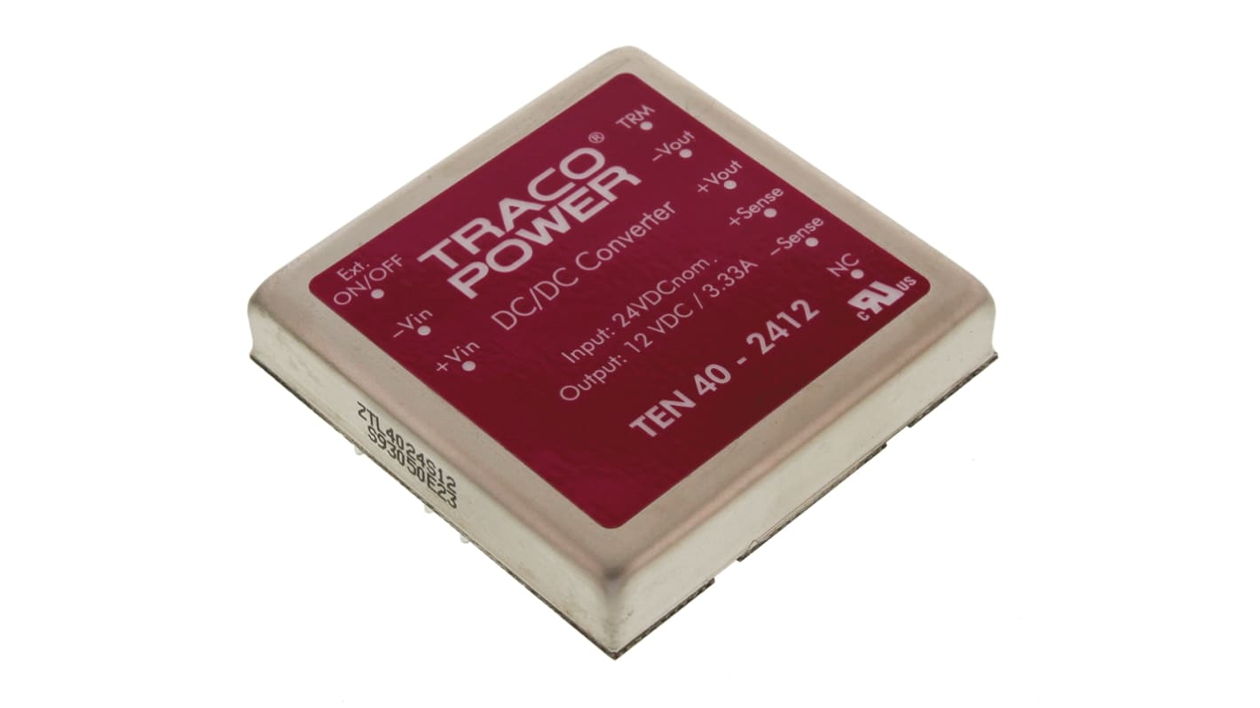 TRACOPOWER TEN 40 DC-DC Converter, 12V dc/ 3.3A Output, 18 → 36 V dc Input, 40W, Through Hole, +75°C Max Temp