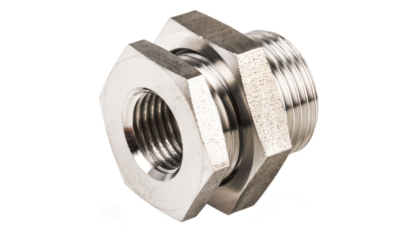 Legris Stainless Steel Pipe Fitting, Straight Hexagon Bulkhead Adapter, Female G 1/4in