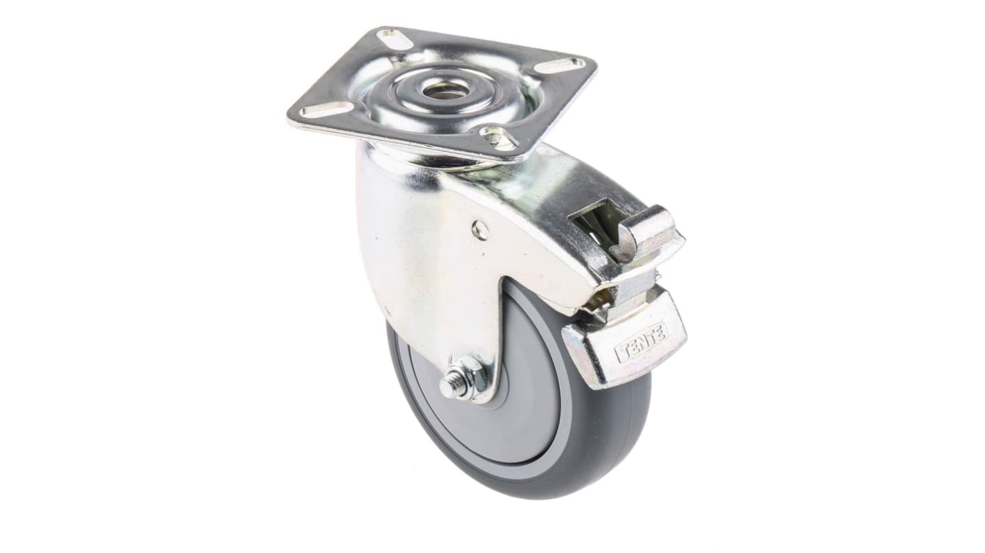 Tente Gebremst, schwenkbar Lenkrolle, Rad ø 75mm, 75kg, Ges H. 100mm, Rad B. 25mm, 60 x 60mm, Platte, Gummi-Material