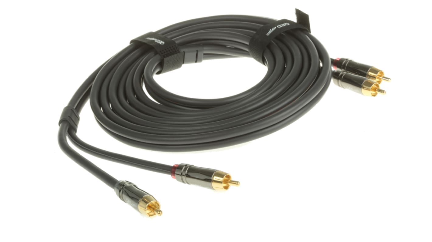 RS PRO Male RCA x 2 to Male RCA x 2 Aux Cable, Black, 3m