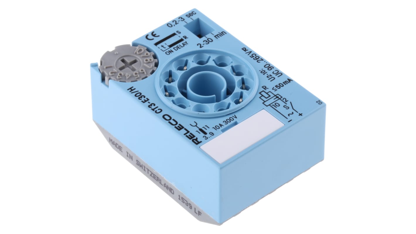 Releco 通电延时时间继电器, 90 → 265V 交流/直流电源, 0.2 → 30 min, 0.2 → 30s范围