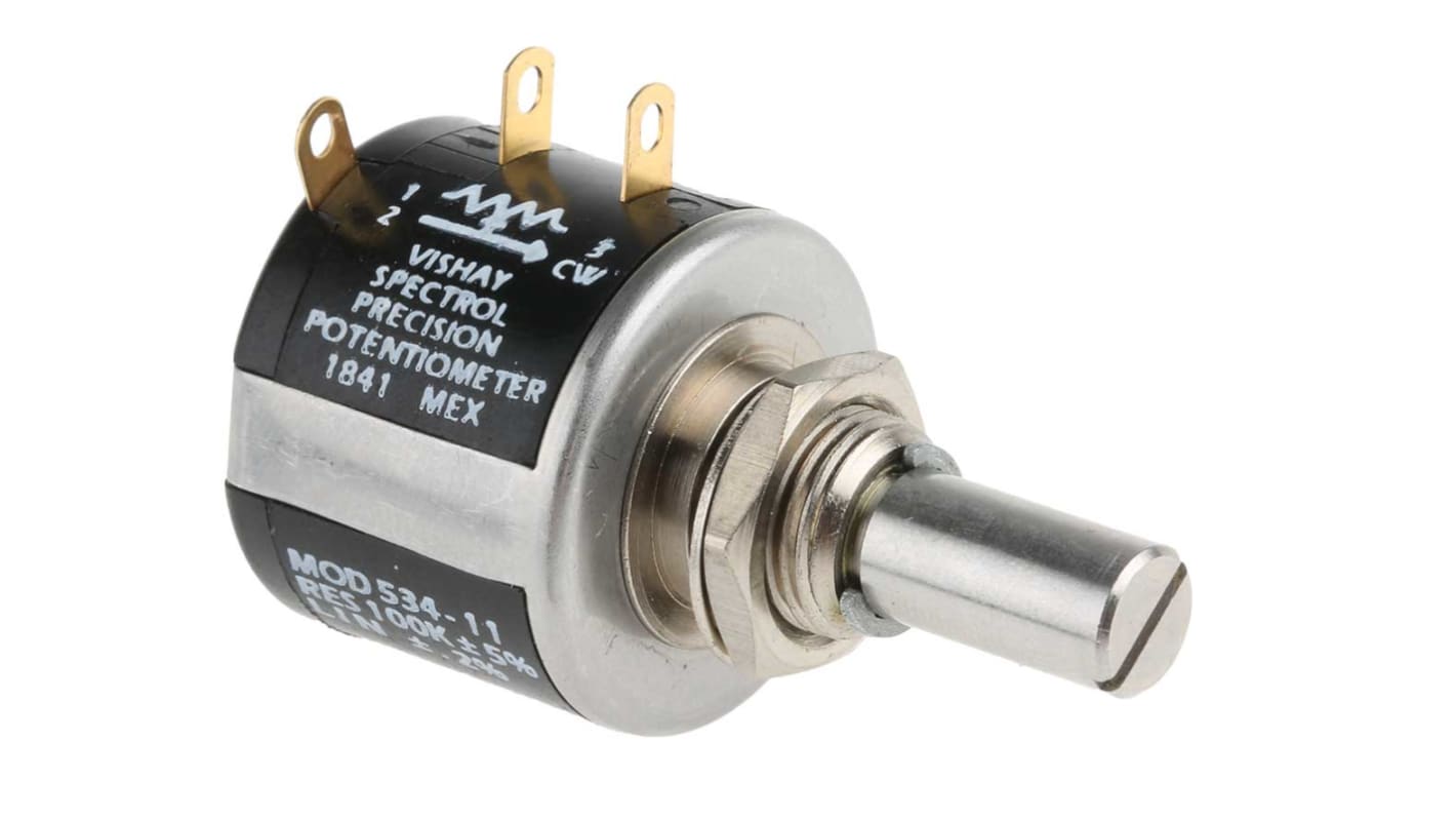 Potencjometr 100kΩ typ Obrotowy Vishay średnica wału 6,35 mm 2W długość wału 20.6mm Montaż panelowy