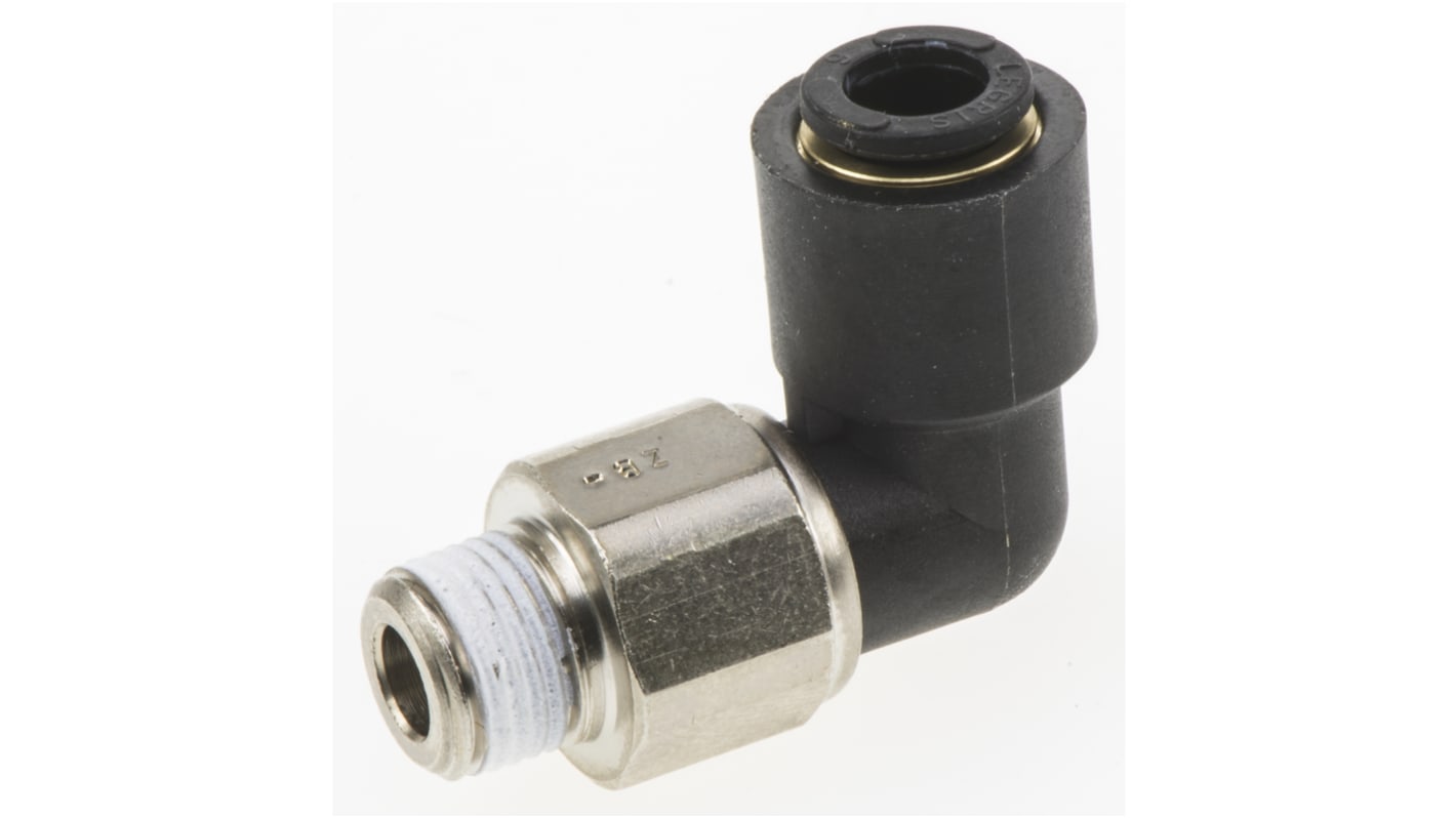 Legris LF3000 Series Elbow Threaded Adaptor, R 1/8 Male to Push In 6 mm, Threaded-to-Tube Connection Style