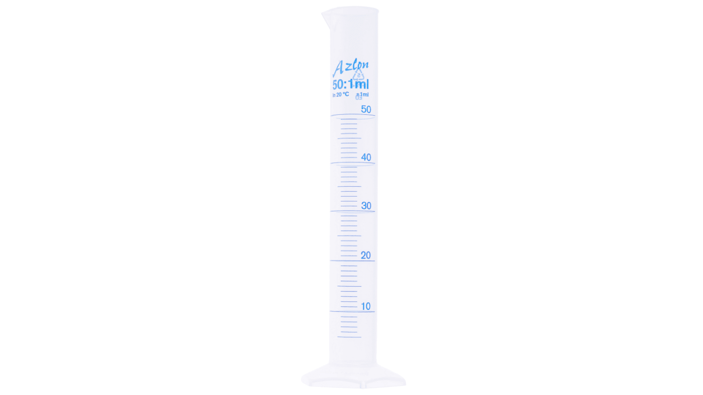 RS PRO PP塑料刻度量筒, 50ml容量, 200mm长