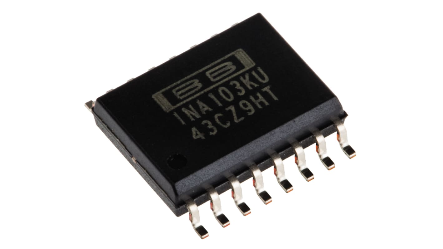 INA103KU Texas Instruments, Instrumentation Amplifier, 0.25mV Offset 6MHz, 16-Pin SOIC