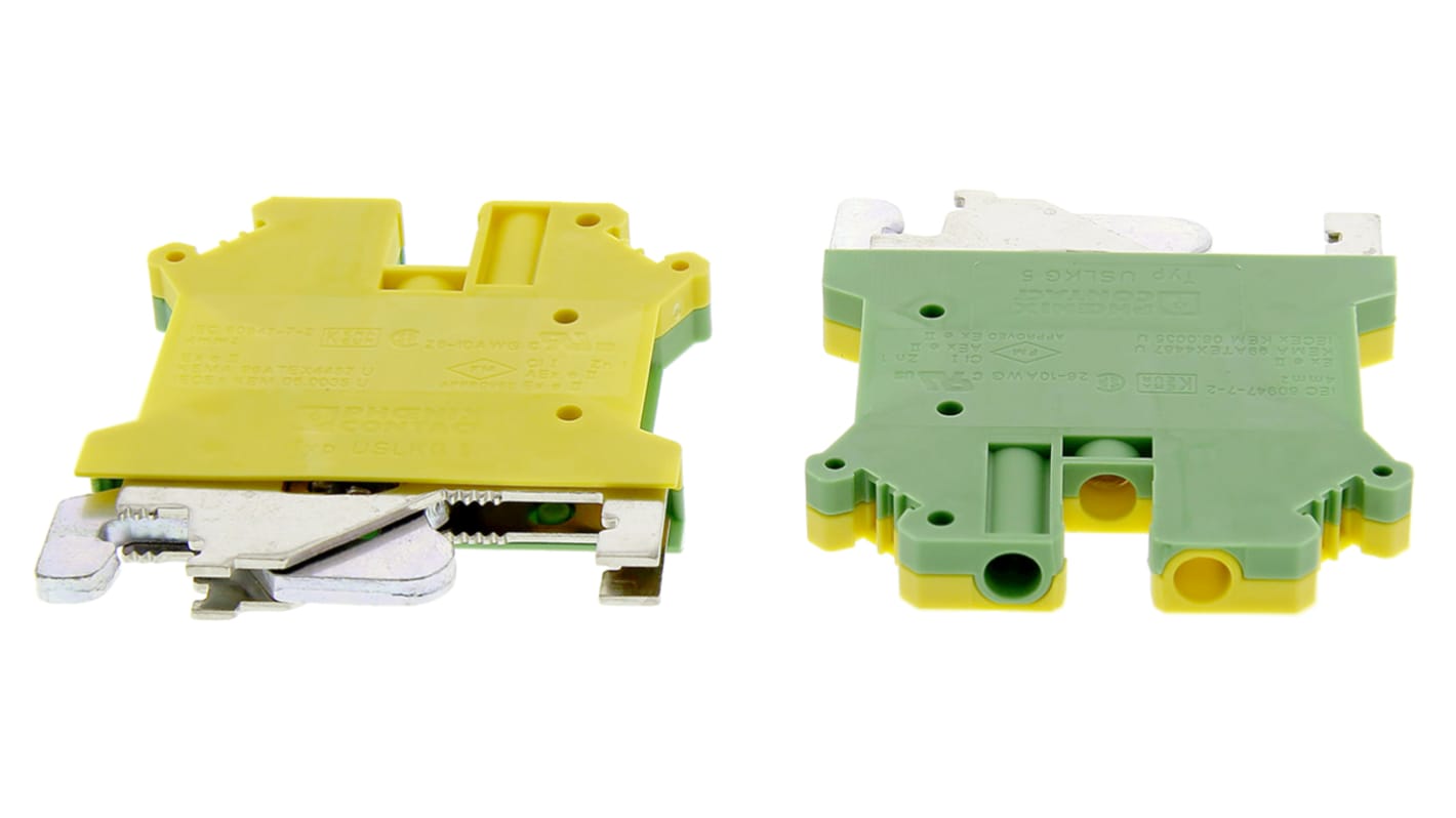 Bloc de mise à la terre modulaire Rail DIN, 2 voies , raccordement A visser, 24 → 10 AWG, Vert/Jaune