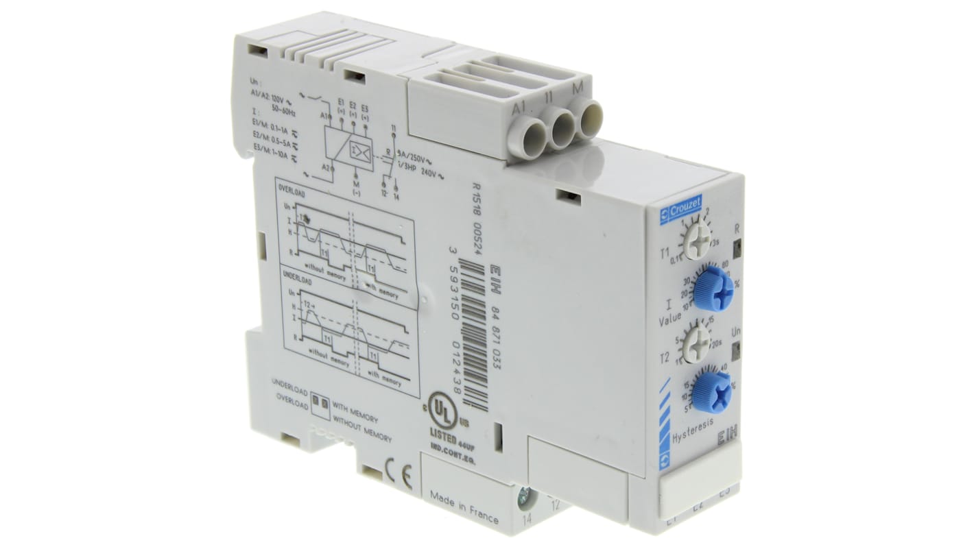 Crouzet Current Monitoring Relay with SPDT Contacts, 120 V ac