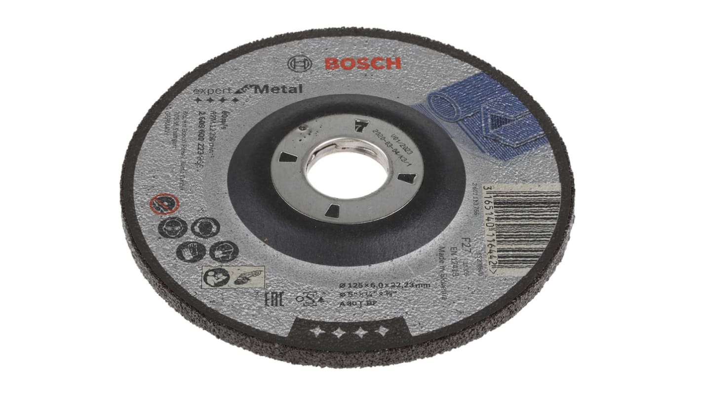 Bosch Expert for Metal Schleifbockscheibe, Korngröße P30 Aluminiumoxid, 125mm x 6mm x 22.23mm, 80m/s