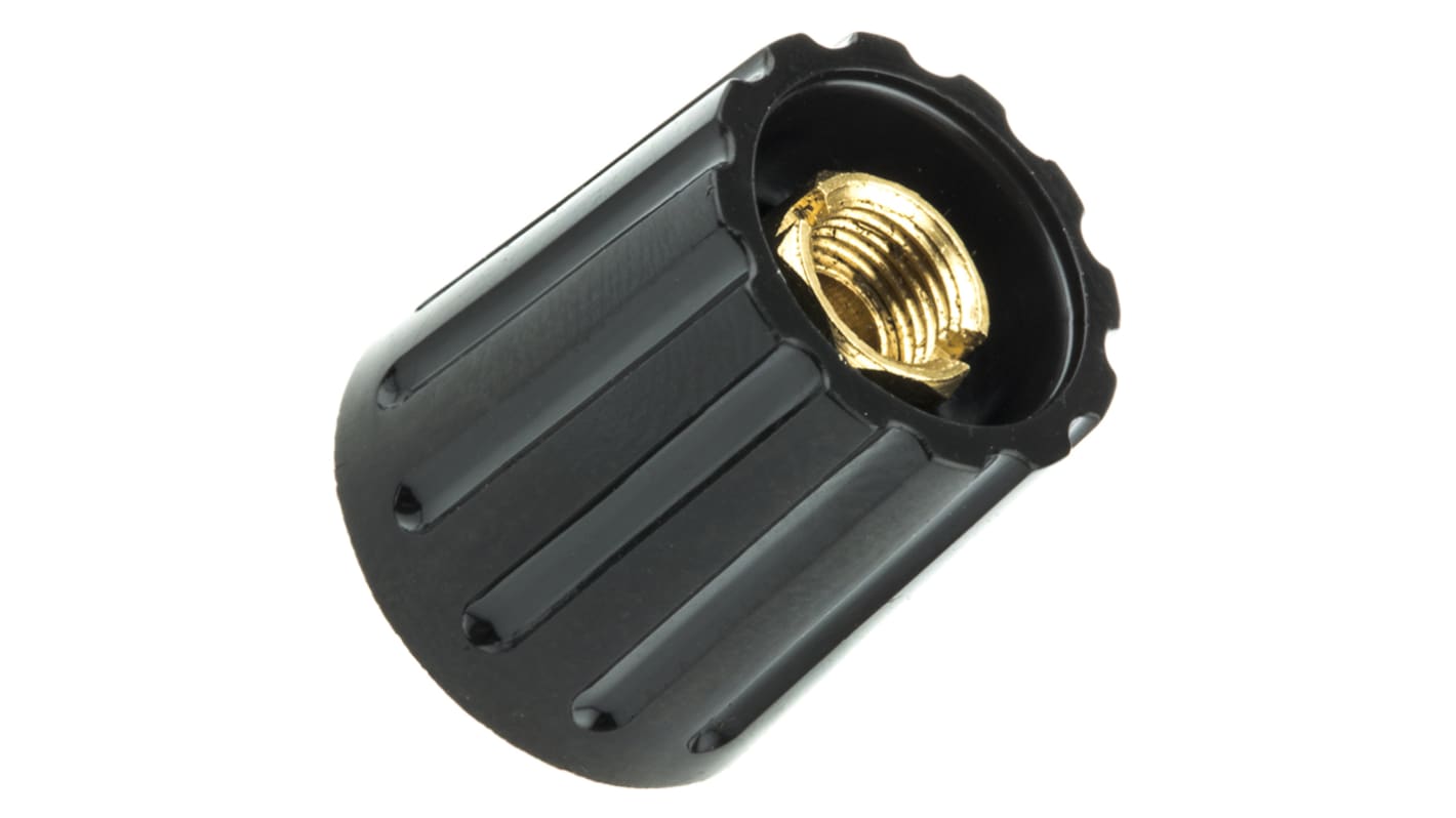 RS PRO 14.7mm Black Potentiometer Knob for 6.4mm Shaft Screw Fix