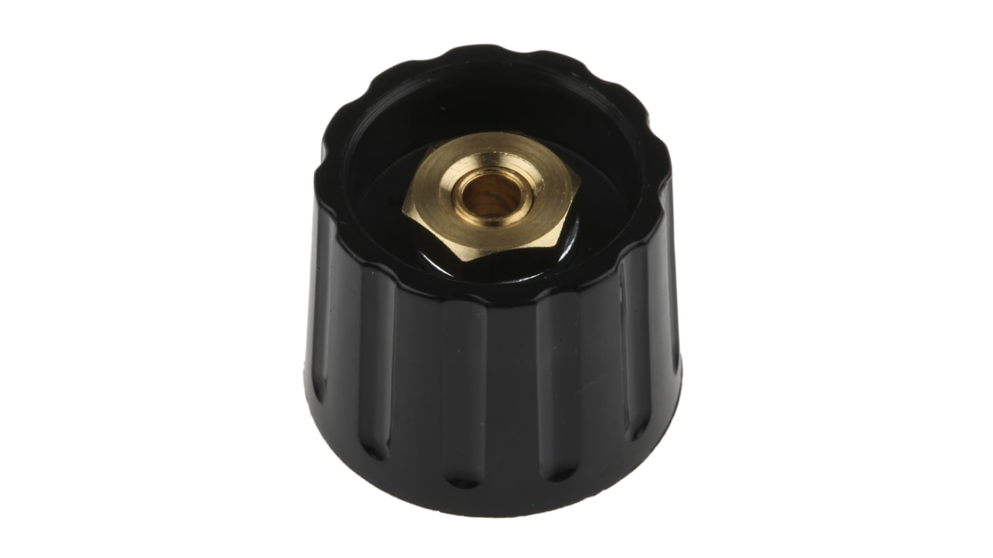 RS PRO 套爪电位器旋钮, 6.4mm轴, 开槽轴, Φ21.3mmx17.1mm高旋钮, 黑色