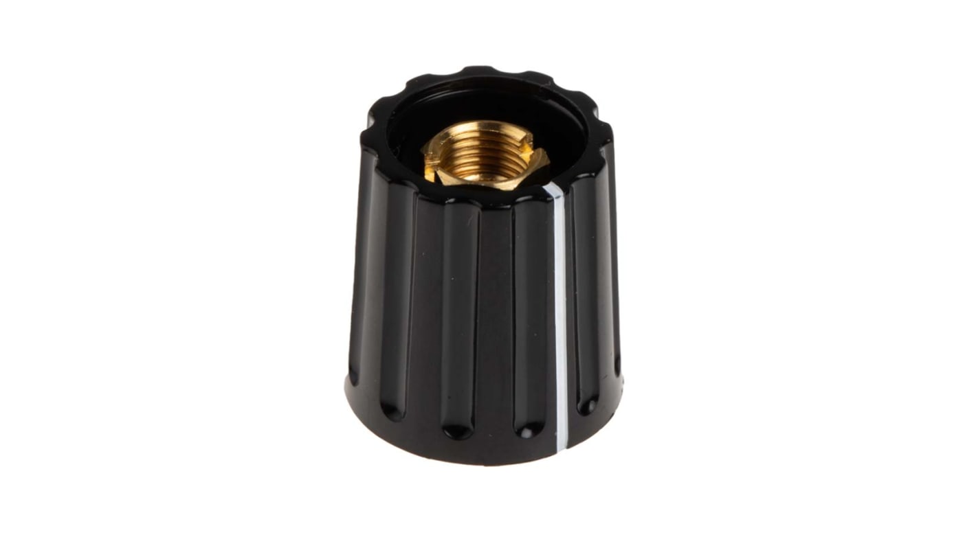 RS PRO 14.7mm Black Potentiometer Knob for 6.4mm Shaft Screw Fix