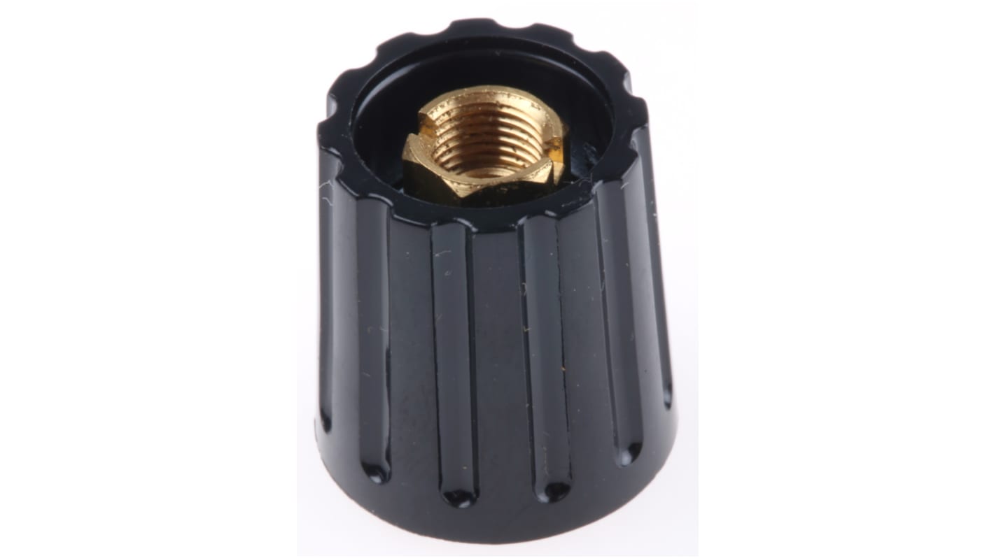 RS PRO 14.7mm Black Potentiometer Knob for 3.2mm Shaft Screw Fix