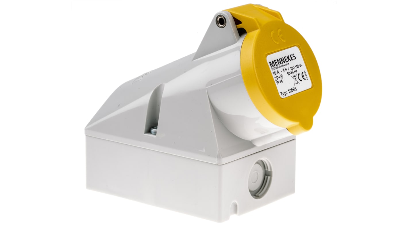 MENNEKES IP44 Yellow Wall Mount 3P Right Angle Socket, Rated At 16A, 110 V