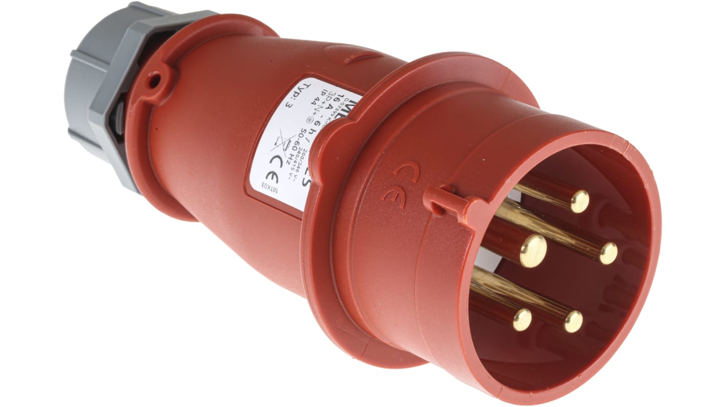 MENNEKES, AM-TOP IP44 Red Cable Mount 3P + N + E Industrial Power Plug, Rated At 16A, 400 V