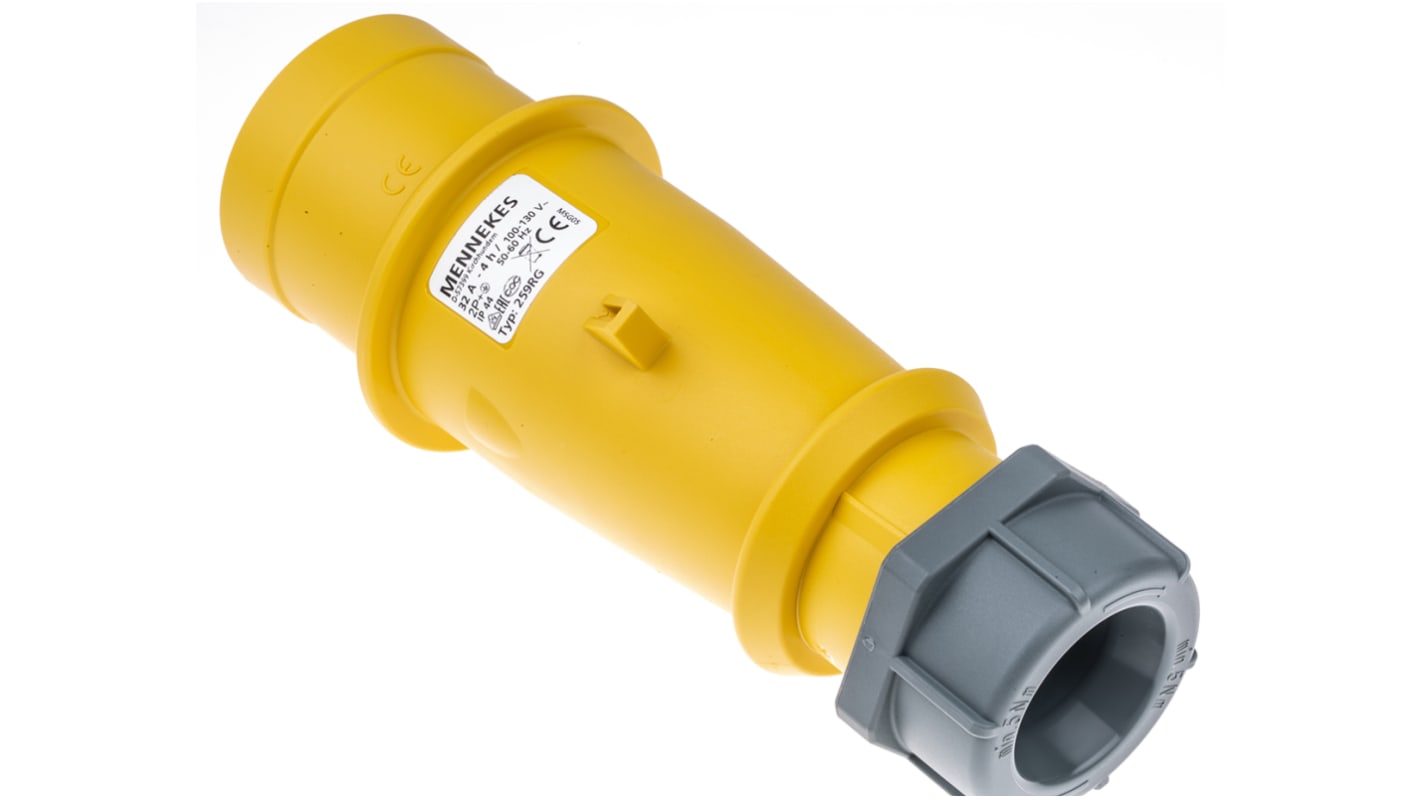 MENNEKES, AM-TOP IP44 Yellow Cable Mount 3P Industrial Power Plug, Rated At 32A, 110 V