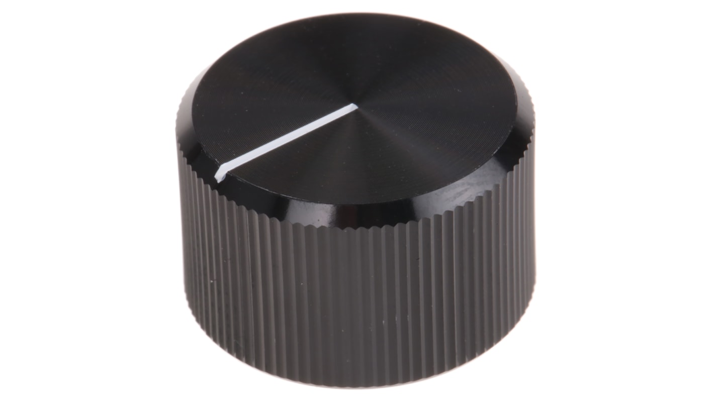 RS PRO 20mm Black Potentiometer Knob for 6.4mm Shaft Splined