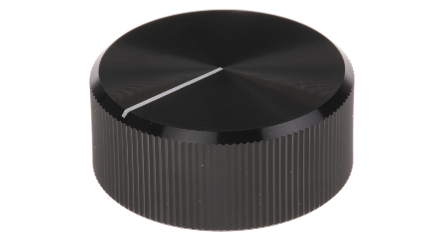 RS PRO 30mm Black Potentiometer Knob for 6.4mm Shaft Splined