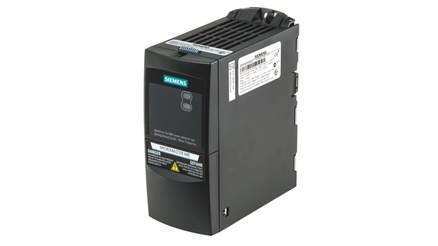 Siemens Inverter Drive, 0.25 kW, 1 Phase, 230 V ac, 3.2 A, MICROMASTER 440 Series