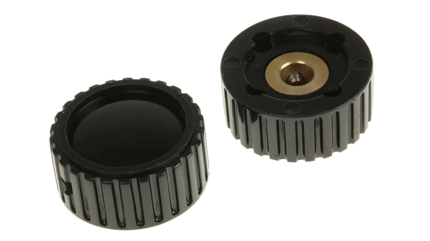 RS PRO 38.1mm Black Potentiometer Knob for 6.35mm Shaft Splined