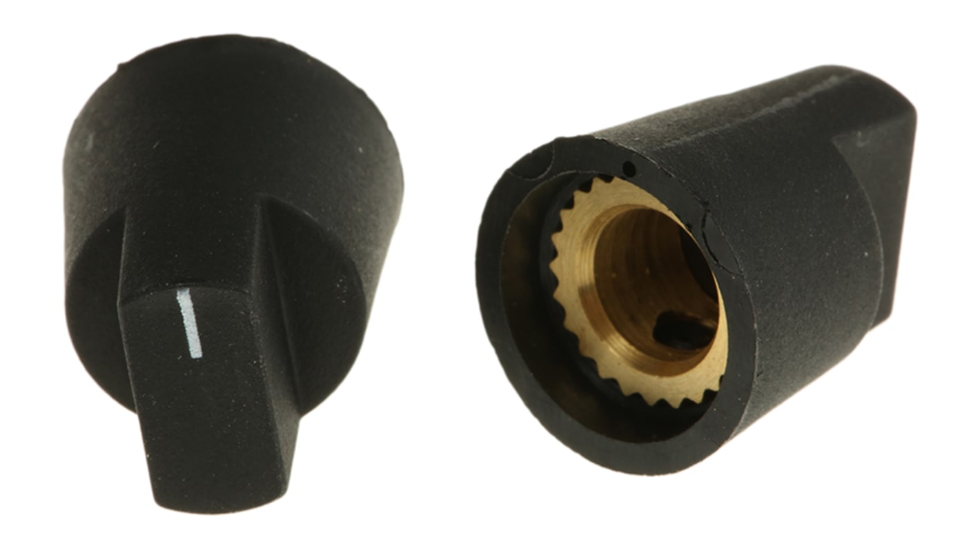 RS PRO 14mm Black Potentiometer Knob for 6.4mm Shaft