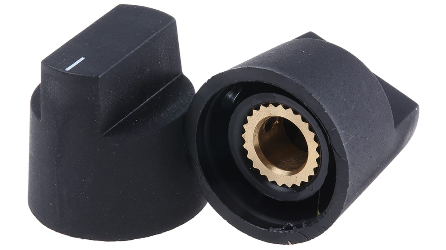 RS PRO プラスチック ポテンショメータ ノブ, 6.4mm 直径:21mm, グラブねじ