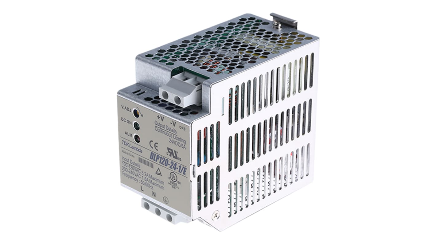 TDK-Lambda DLP Switched Mode DIN Rail Power Supply, 85 → 132V ac ac Input, 24V dc dc Output, 5A Output, 120W