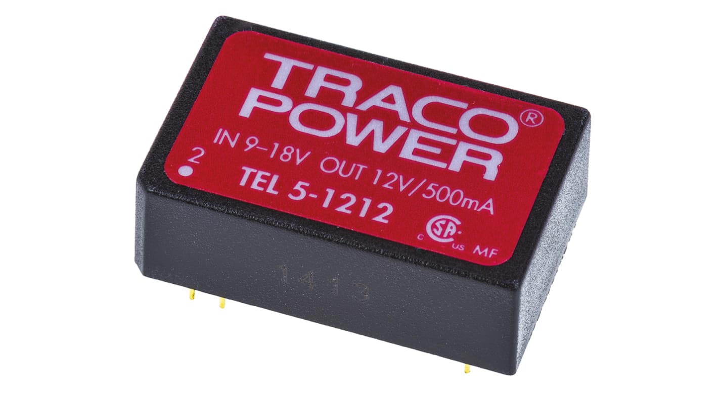 TRACOPOWER TEL 5 DC-DC Converter, 12V dc/ 500mA Output, 9 → 18 V dc Input, 5W, Through Hole, +85°C Max Temp