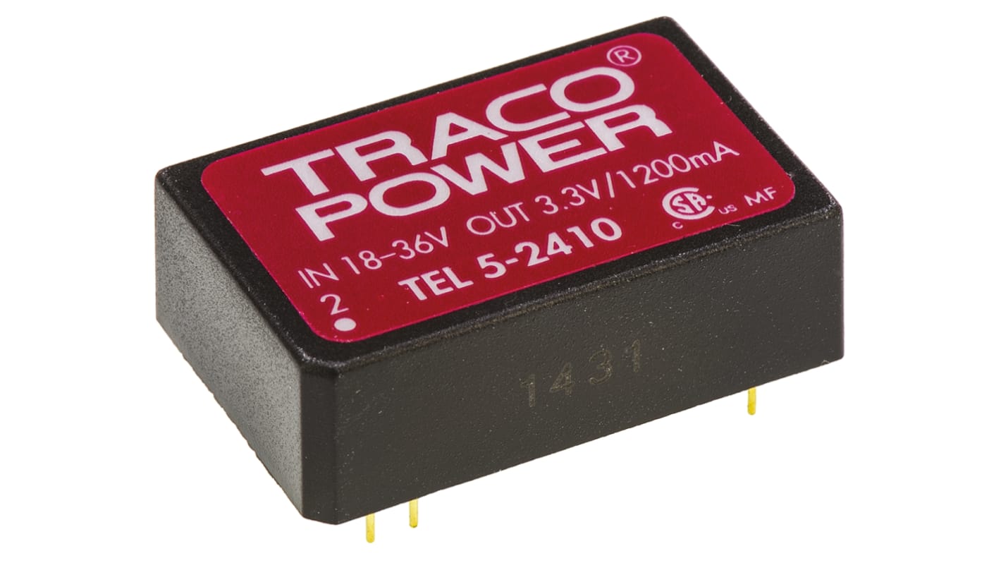 TRACOPOWER TEL 5 DC-DC Converter, 3.3V dc/ 1.2A Output, 18 → 36 V dc Input, 5W, Through Hole, +85°C Max Temp