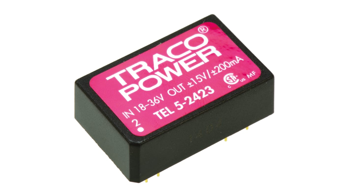 Convertisseur DC-DC TRACOPOWER, TEL 5, Montage traversant, 5W, 2 sorties, ±15V c.c., ±200mA