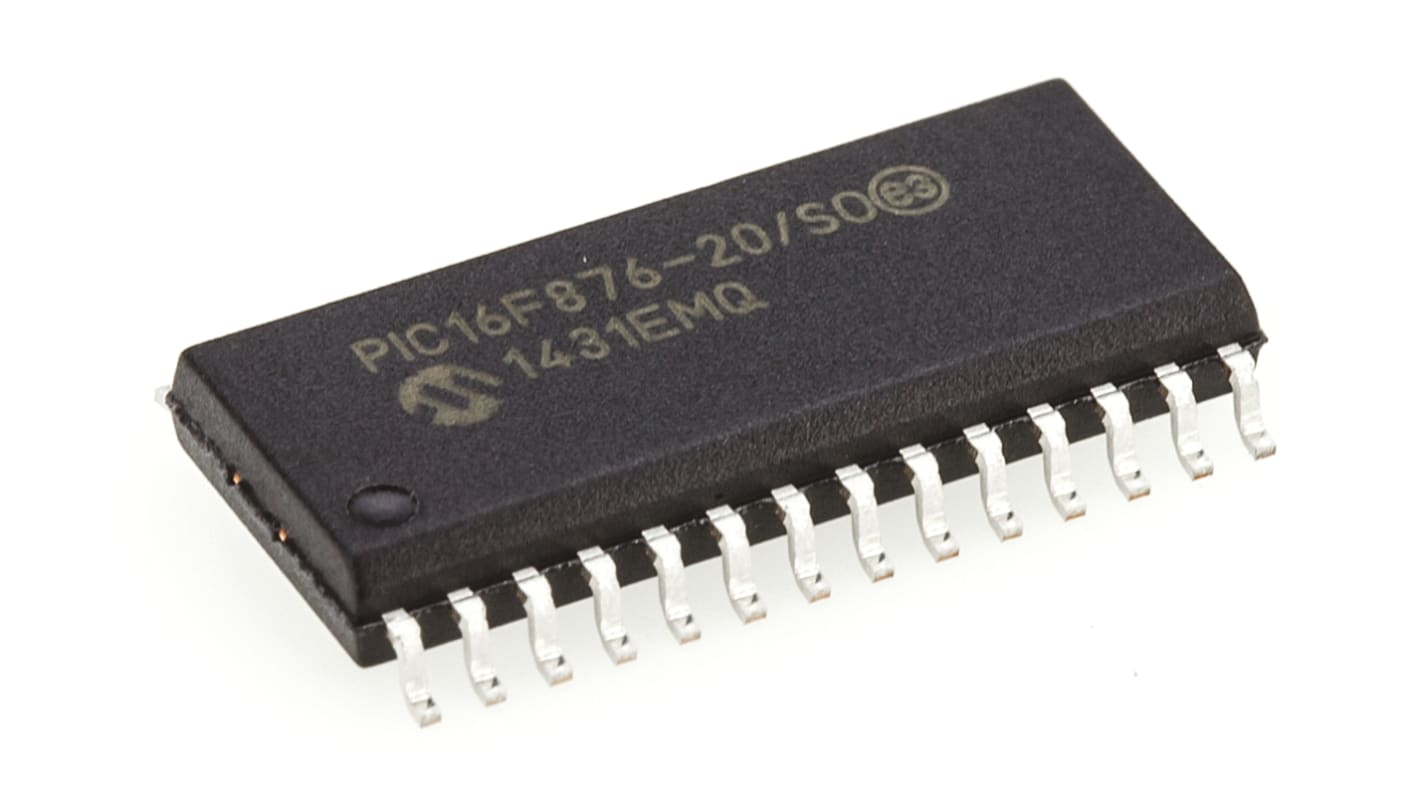 Microcontrolador Microchip PIC16F876-20/SO, núcleo PIC de 8bit, RAM 368 B, 20MHZ, SOIC de 28 pines