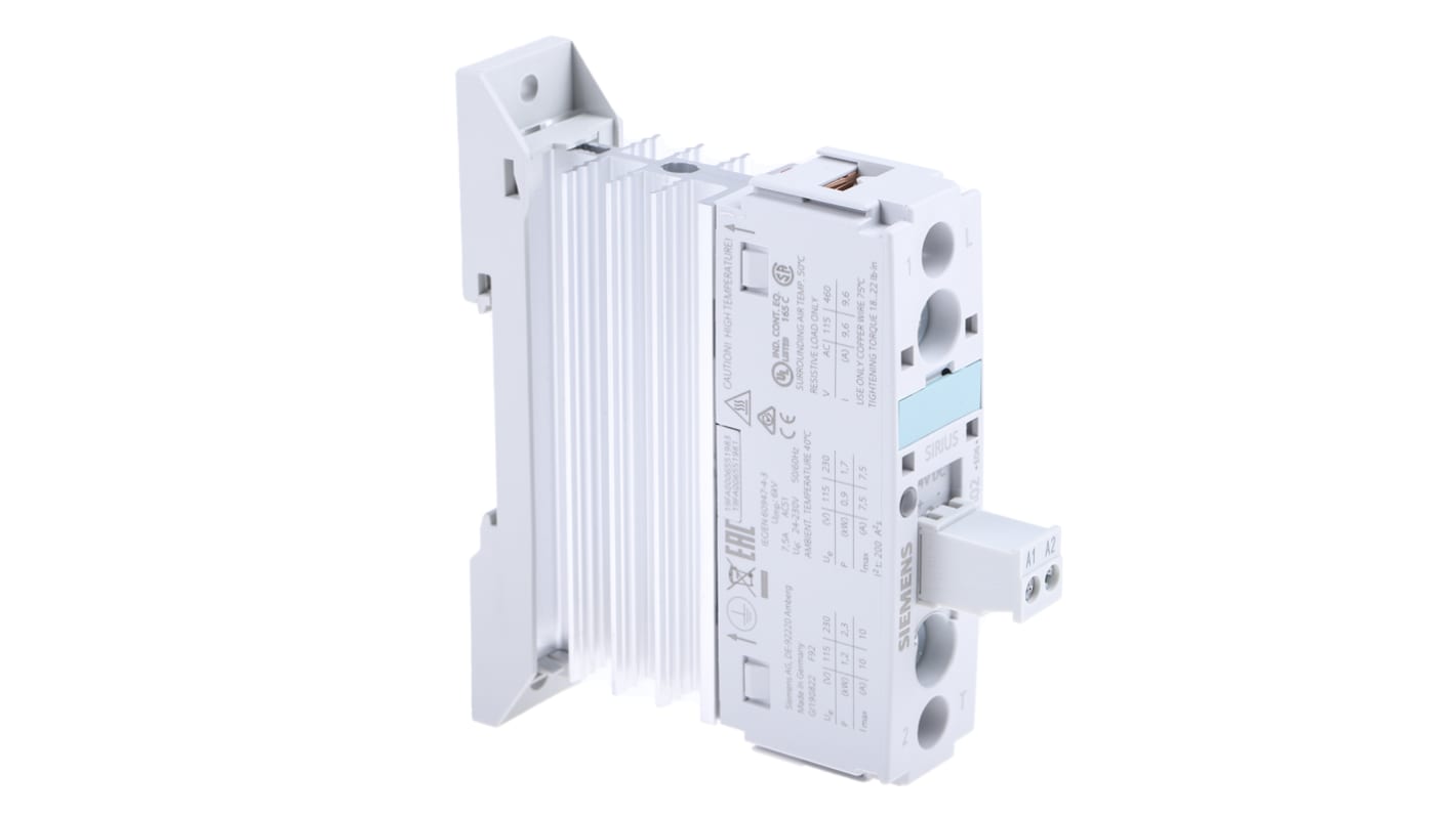 Siemens 固态继电器, 过零型开关, 最大负载10.5 A, 230 V, 最大控制24 V dc, DIN导轨安装, SPST