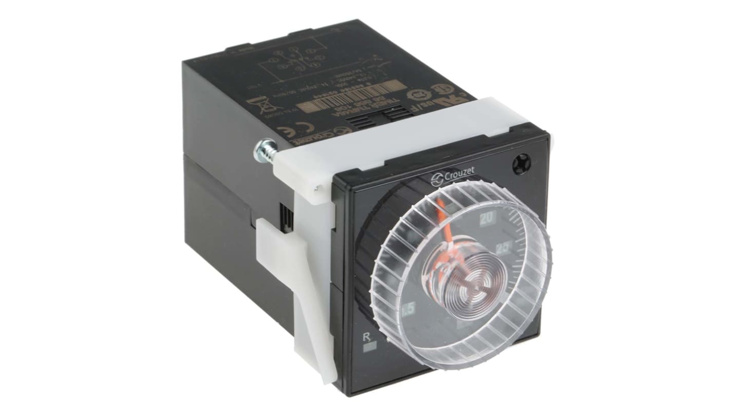 Crouzet Plug In Timer Relay, 12 → 240 V dc, 24 → 240V ac, 2-Contact, 0.02 → 300 h, 0.02 →