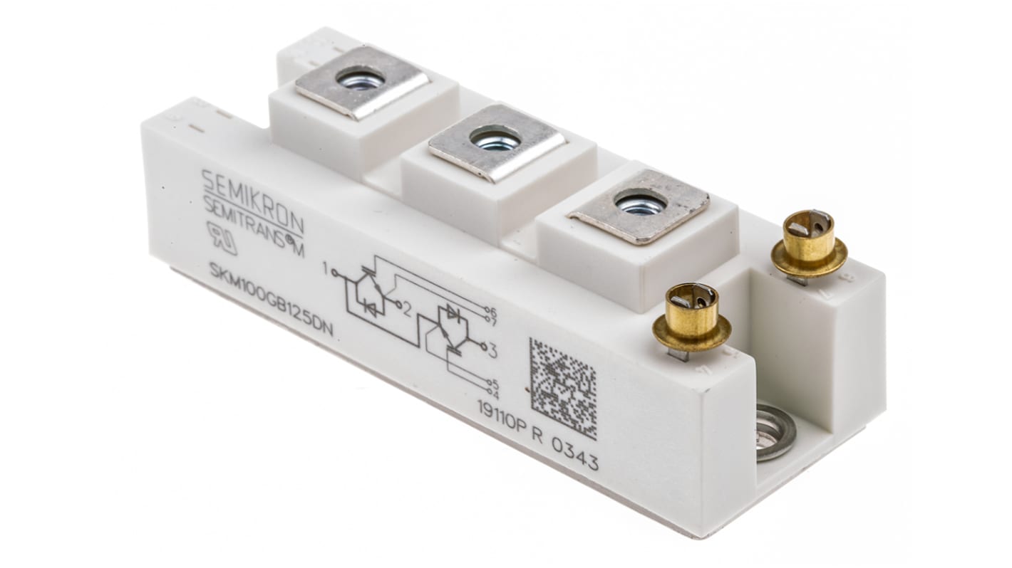 Semikron Danfoss SKM100GB125DN Dual Half Bridge IGBT Module, 100 A 1200 V, 7-Pin SEMITRANS2, Panel Mount