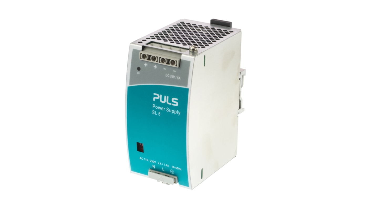 PULS Switch Mode DIN Rail Panel Mount Power Supply, 100 → 120V ac ac Input, 24V dc dc Output, 5A Output, 120W