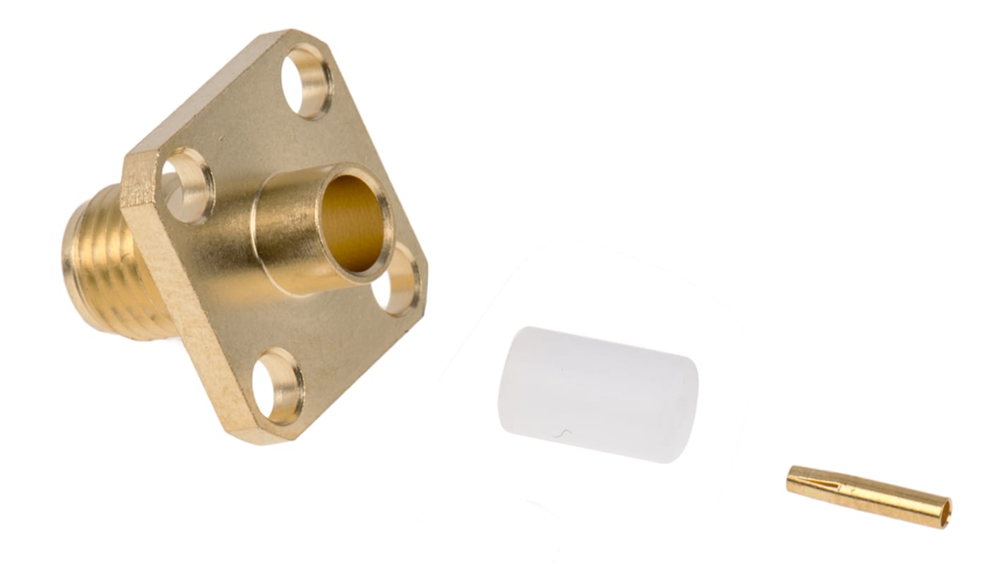 TE Connectivity, Jack Flange Mount SMA Connector, 50Ω, Solder Termination, Straight Body