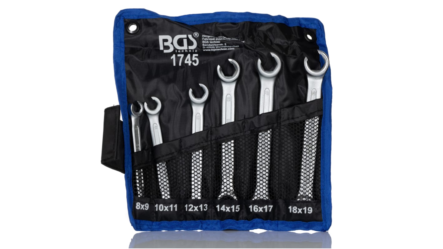 RS PRO 6-Piece Spanner Set, 8 x 9 → 18 x 19 mm, Chrome Vanadium Steel