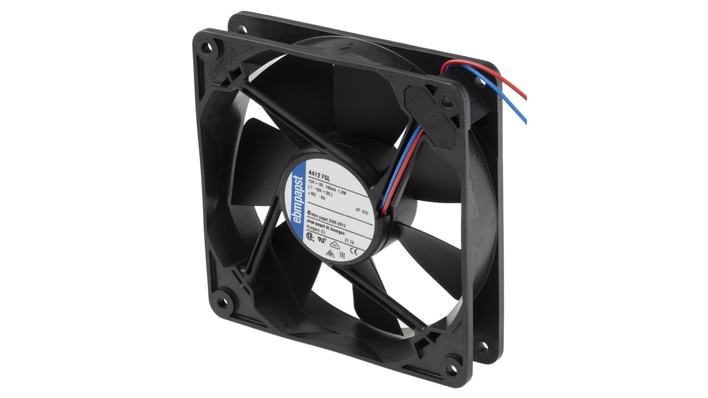 ebm-papst 4400 F Series Axial Fan, 12 V dc, DC Operation, 94m³/h, 1.3W, 108mA Max, 119 x 119 x 25mm