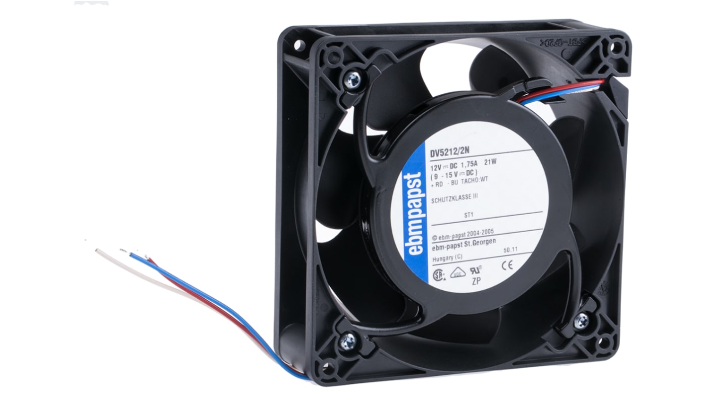 ebm-papst DV 5200 Series Axial Fan, 12 V dc, DC Operation, 270m³/h, 21W, 1.75A Max, 127 x 127 x 38mm