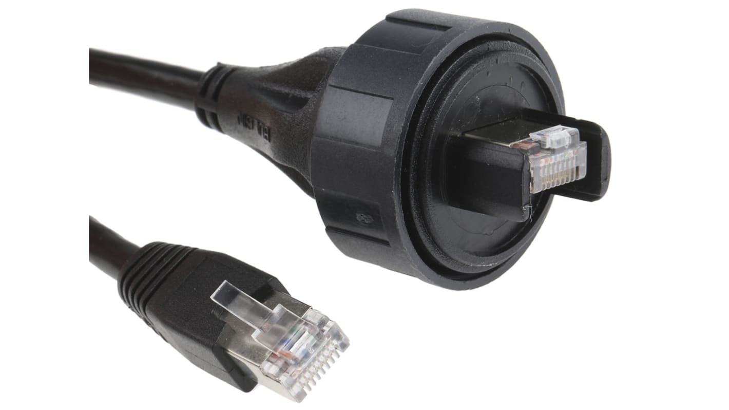 Bulgin Cat5e Skærmet Ethernet-kabel, RJ45 Han Lige til RJ45 Han Lige, Sort PUR kappe, 3m