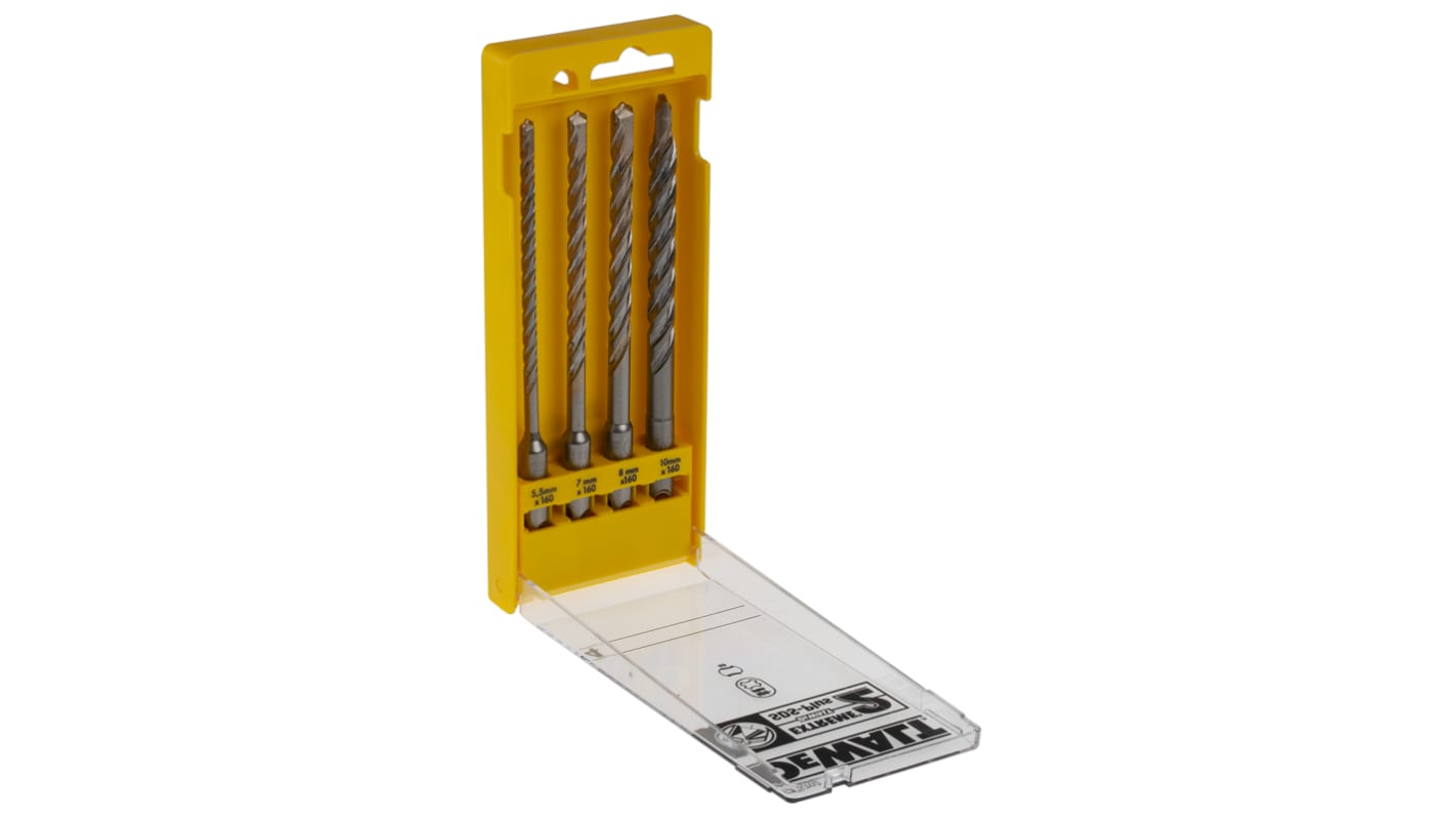 DT9702 QZ DeWALT 4 Piece SDS Plus Drill Bit Set for Masonry 10mm Max 5.5mm Min Steel Bits RS