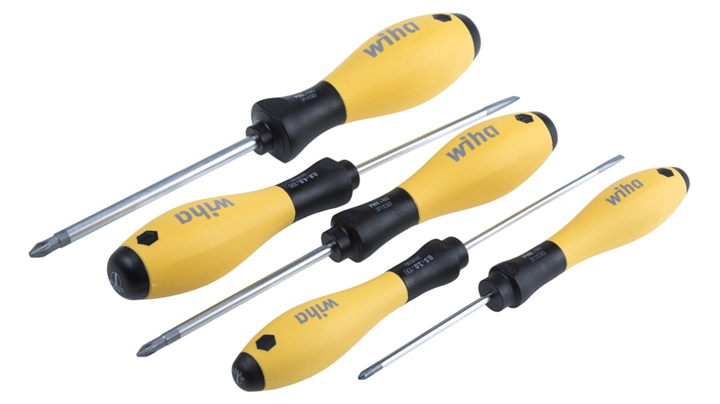 Wiha Phillips, Slotted Screwdriver Set, 5-Piece, ESD-Safe