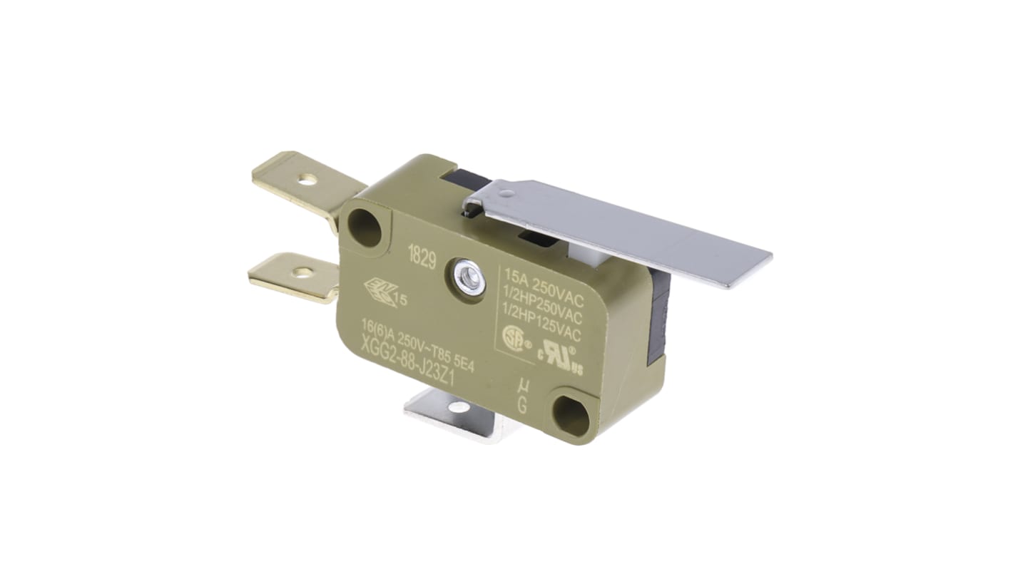 Saia-Burgess Short Lever Micro Switch, Tab Terminal, 16 A @ 250 V ac, SPDT, IP40