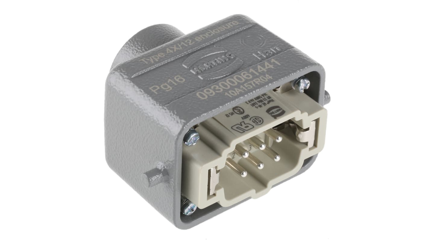 Conector de potencia HARTING Han E Macho de 6 vías, 500 V, 16A, con rosca PG16