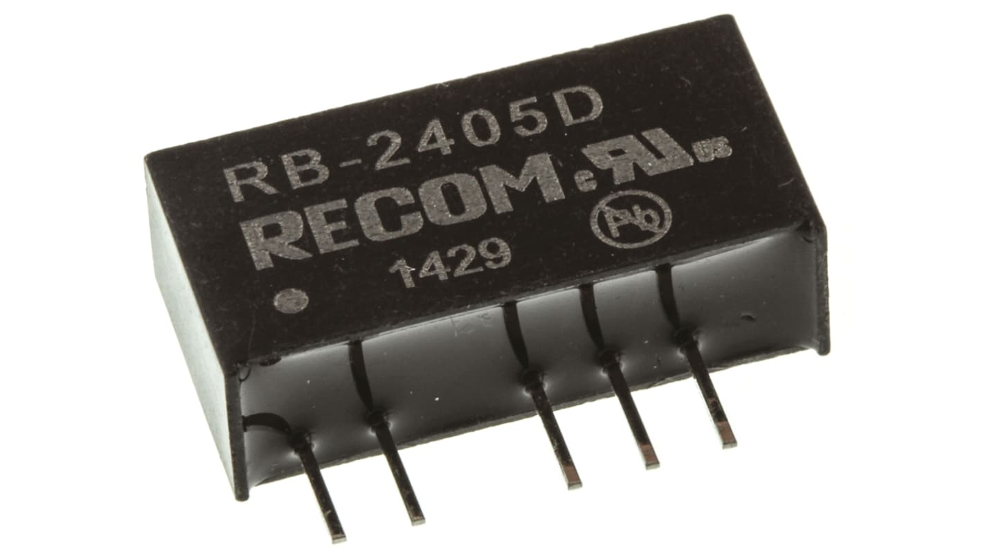 Recom RB DC-DC Converter, ±5V dc/ ±100mA Output, 21.6 → 26.4 V dc Input, 1W, Through Hole, +85°C Max Temp -40°C