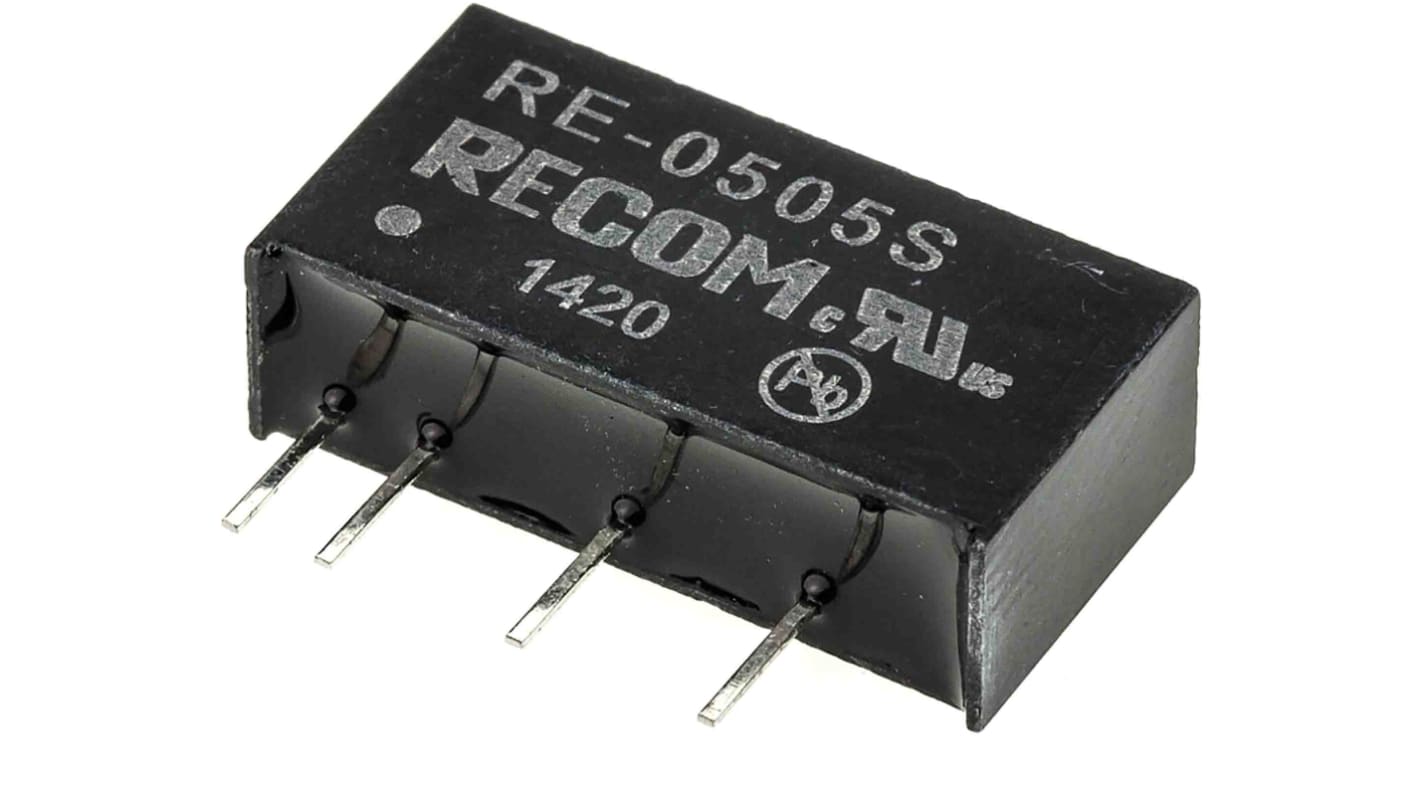 Recom RE DC-DC Converter, 5V dc/ 200mA Output, 4.5 → 5.5 V dc Input, 1W, Through Hole, +85°C Max Temp -40°C Min