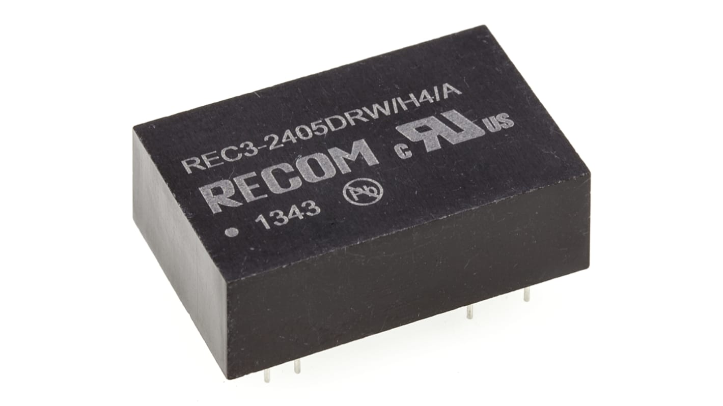 Recom REC3 DC/DC-Wandler 3W 24 V dc IN, ±5V dc OUT / ±300mA Durchsteckmontage 4kV dc isoliert