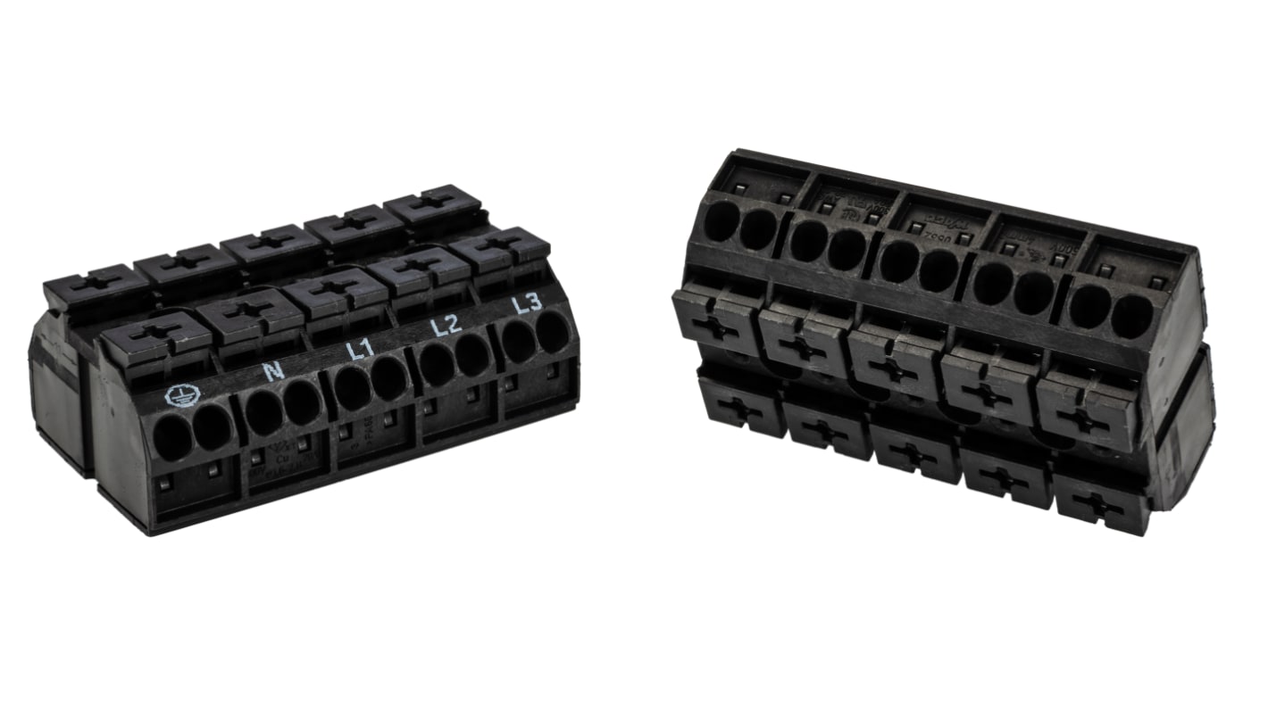 WAGO 862 Series Terminal Strip, 5-Way, 32A, 20 → 12 AWG, Wire, Push-In Cage Clamp Termination