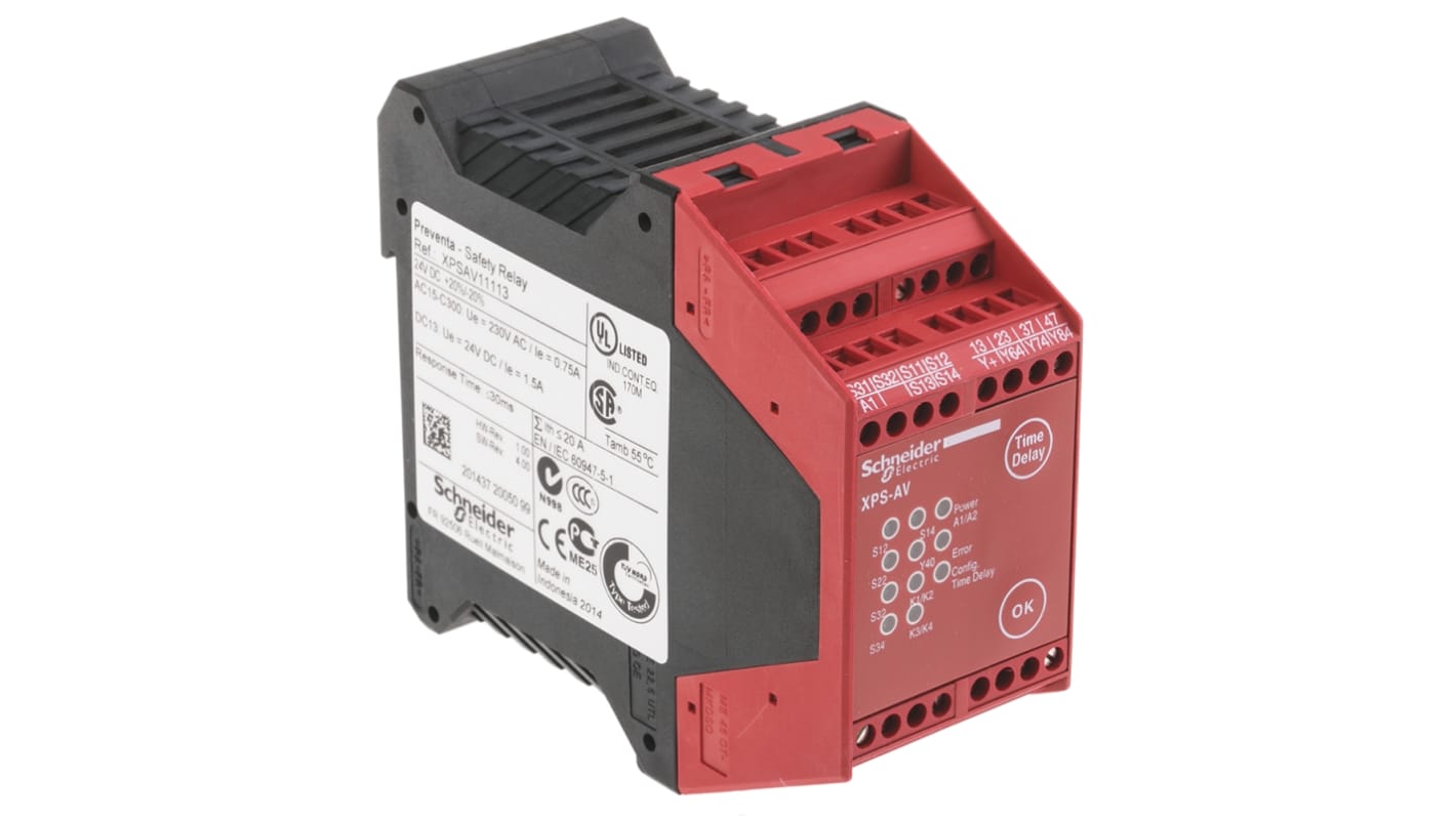 Relè di sicurezza Schneider Electric XPS AV, 24V, 1, 2 canali, 3 contatti di sicurezza