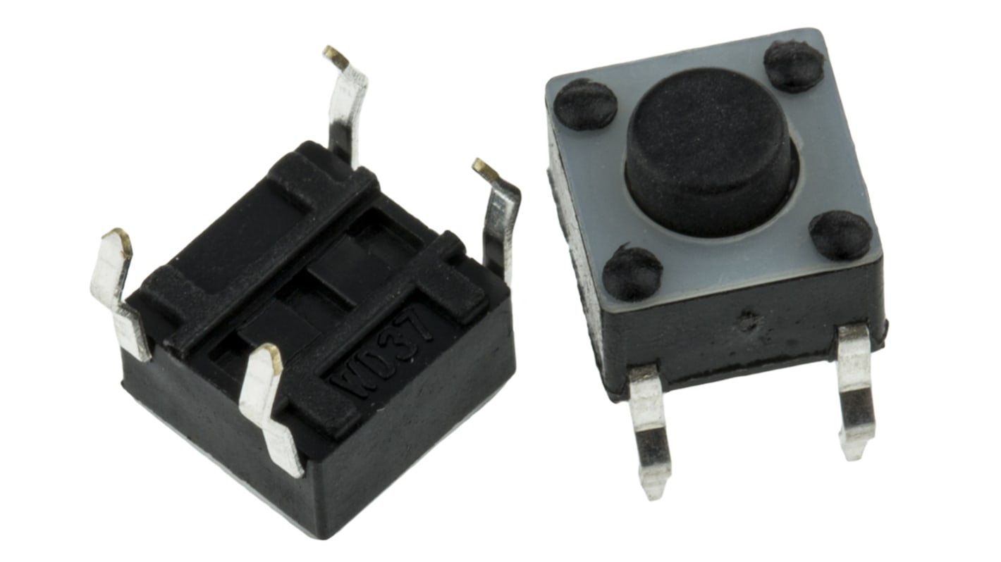 TE Connectivity Black Button Tactile Switch, SPST 50 mA @ 24 V dc 1.4mm Surface Mount