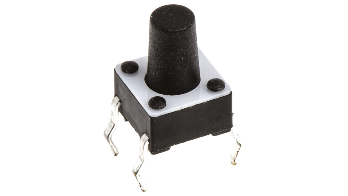 TE Connectivity Taster SPST, Lötanschluss 50 mA @ 24 V dc Tastend 4.9mm Knopf Schwarz, 5.99 x 5.99 x 7.8mm L. 5.99mm